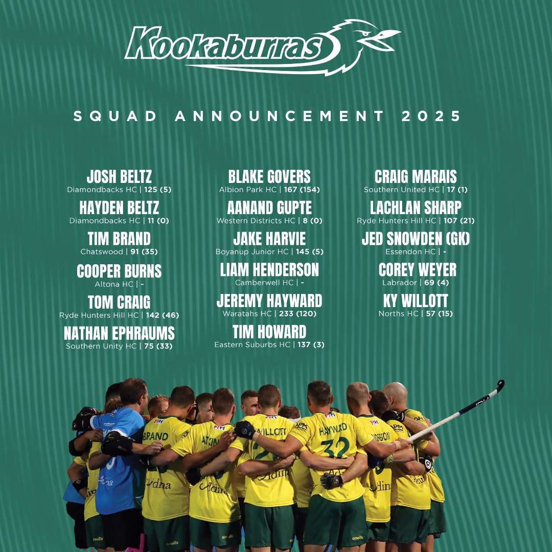 2025 Kookaburras Squad featuring Cooper Burns